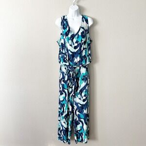Chico's Travelers Size 3 Sleeveless Tie Waist Blue Agate Jumpsuit Womens Size 18